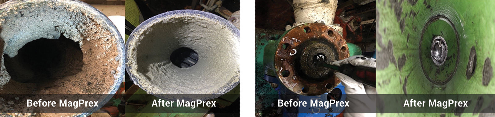 中心ate Pipes and Pump before and after MagPrex™ installation.